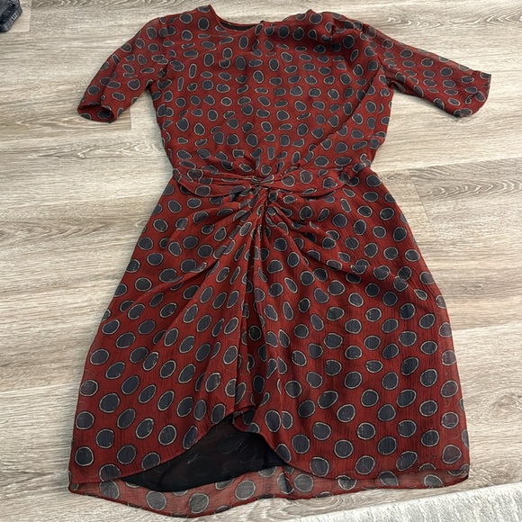 ISABEL MARANT TOILE barden dots dress burgundy red silk chiffon dotted open back - Picture 6 of 9